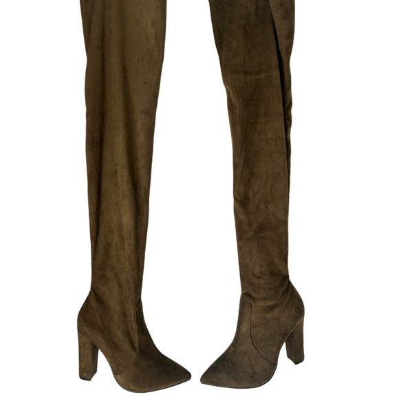 ***NWOT*** Thigh-High Olive Velvet Boots – High Heel & Inside Zipper - Picture 2 of 4